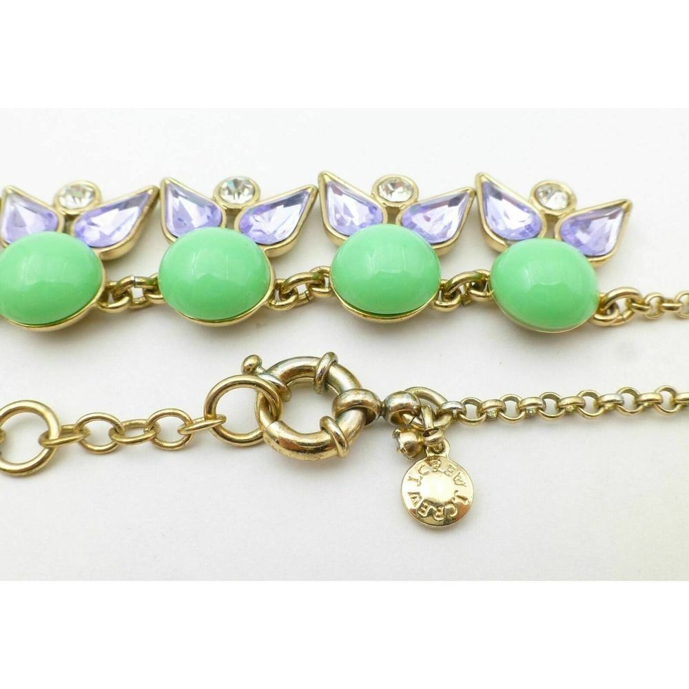 J. CREW  Blue Green Rhinestones Beaded Statement Bib Gold-Tone Necklace - Picture 5 of 6